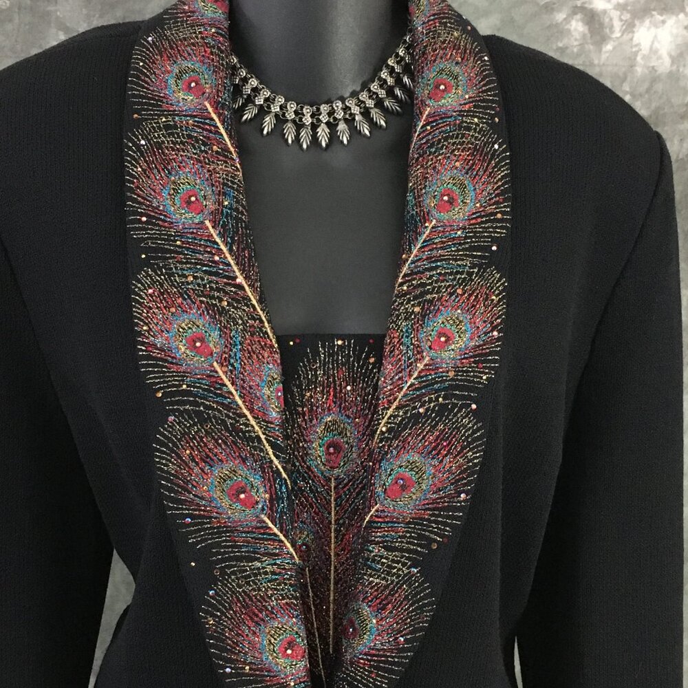 BEAUTIFUL st john evening knit black rhinestones embellished skirt suit 14 16 - Picture 8 of 11